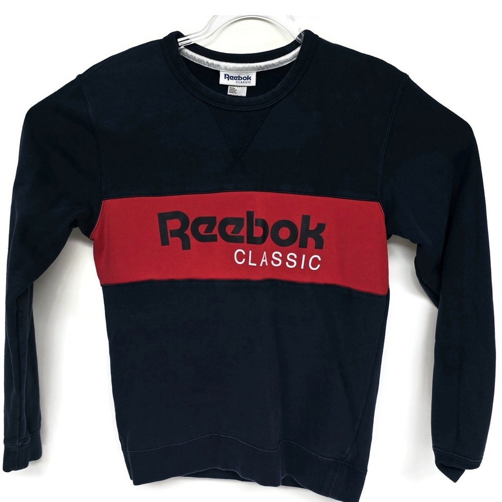 Vintage Reebok Classic Sweatshirt Mens Small Blue Red Spell Out Y2K Pullover